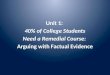 Unit 1: 40% of College Students Need a Remedial Course: Arguing with Factual Evidence