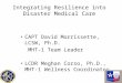 Integrating Resilience into Disaster Medical Care CAPT David Morrissette, LCSW, Ph.D. MHT-1 Team Leader LCDR Meghan Corso, Ph.D., MHT-1 Wellness Coordinator