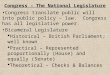 Congress – The National Legislature Congress translate public will into public policy – law. Congress has all legislative power. Bicameral Legislature