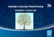 Australian Curriculum Parent Evening WEDNESDAY 7 AUGUST 2013