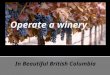 In Beautiful British Columbia. Winery Project With an minimum investment of $300,000 you can manage and own your own winery in the stunning Okanagan region