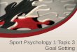 Sport Psychology 1:Topic 3 Goal Setting. Sport Psychology 1: Motivation Debrief: –Intensity & Direction: Factors that have to do with their own motivation