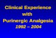 Clinical Experience with Purinergic Analgesia 1992 – 2004