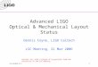 LIGO-G060098-01-D 1 Advanced LIGO Optical & Mechanical Layout Status Dennis Coyne, LIGO Caltech LSC Meeting, 21 Mar 2006 Version -01: with a couple of