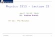 Physics 3313 - Lecture 23 4/26/20101 3313 Andrew Brandt April 26-28, 2010 Dr. Andrew Brandt CH 12: The Nucleus
