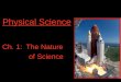 Physical Science Ch. 1: The Nature of Science. Physical Science Physical science is the study of matter and energy. Matter - mass, density, state of matter,