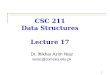 1 CSC 211 Data Structures Lecture 17 Dr. Iftikhar Azim Niaz ianiaz@comsats.edu.pk 1