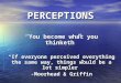 PERCEPTIONS “You become what you thinketh” “If everyone perceived everything the same way, things would be a lot simpler” -Moorhead & Griffin
