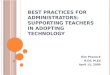 BEST PRACTICES FOR ADMINISTRATORS: SUPPORTING TEACHERS IN ADOPTING TECHNOLOGY Kim Peacock B.Ed, M.Ed April 15, 2009