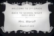 WELCOME TO 2 ND GRADE BACK TO SCHOOL NIGHT 2012-2013 Mrs. Waroff Room F-103