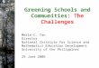 Greening Schools and Communities: The Challenges Merle C. Tan Director National Institute for Science and Mathematics Education Development University