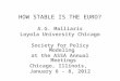 HOW STABLE IS THE EURO? A.G. Malliaris Loyola University Chicago Society for Policy Modeling at the ASSA Annual Meetings Chicago, Illinois, January 6 -
