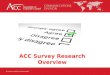 ACC Survey Research Overview. DISCUSSION AND GOALS 1.Introduction to surveys 1.Key considerations 2.Types of surveys 2.Design and questionnaire development