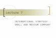 Lecture 7 INTERNATIONAL STRATEGY SMALL AND MEDIUM COMPANY