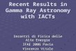 Incontri di Fisica delle Alte Energie IFAE 2006 Pavia Vincenzo Vitale Recent Results in Gamma Ray Astronomy with IACTs