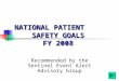 Recommended by the Sentinel Event Alert Advisory Group NATIONAL PATIENT SAFETY GOALS FY 2008
