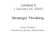 Lecture 2 ( January 18, 2003) Strategic Thinking Case Analysis Fast-food industry: McDonald’s