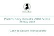 Preliminary Results 2001/2002 29 May 2002 “Cash to Secure Transactions”