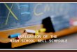 EVALUATION OF THE HIGH SCHOOL BELL SCHEDULE. Considerations High Stakes Assessments Throughout the School Year: As a state and district, beginning with