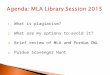 1. What is plagiarism? 2. What are my options to avoid it? 3. Brief review of MLA and Purdue OWL 4. Purdue Scavenger Hunt