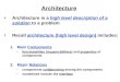 Architecture Architecture is a high level description of a solution to a problem Recall architecture (high level design) includes: 1.Main Components –functionalities