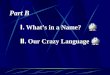 Part B Ⅰ. What’s in a Name? Ⅱ. Our Crazy Language
