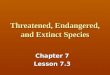 Threatened, Endangered, and Extinct Species Chapter 7 Lesson 7.3