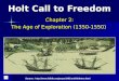Holt Call to Freedom Chapter 2: The Age of Exploration (1350-1550) Source: 