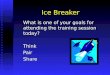 Ice Breaker What is one of your goals for attending the training session today? ThinkPairShare