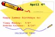 April 4 th copyright2009merrydavidson CALCULATOR TODAY Happy Summer Birthdays to: Timmy Manley: 7/5 th Andrew Krasner: 8/14 th