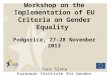 Workshop on the Implementation of EU Criteria on Gender Equality Podgorica, 27-28 November 2013 Sara Slana European Institute for Gender Equality