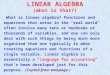 LINEAR ALGEBRA (what is that?) What is linear algebra? Functions and equations that arise in the "real world" often involve many tens or hundreds or thousands