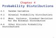 1 Chapter 4 Probability Distributions 4-1 Random Variables 4-2 Binomial Probability Distributions 4-3 Mean, Variance, Standard Deviation for the Binomial