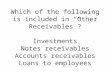 Which of the following is included in “Other Receivables”? Investments Notes receivables Accounts receivables Loans to employees