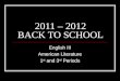 2011 – 2012 BACK TO SCHOOL English III American Literature 1 st and 3 rd Periods