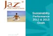 Sustainability Performance 2012 & 2013 Goals. Jaz Hotels & Resorts 2012 Performance  Sustainability Performance 2012.  Resources consumption Achievements