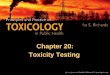 Chapter 20: Toxicity Testing. There are two purposes of toxicity testing. –There is a quantitative effort to elucidate a dose–effect relationship –There
