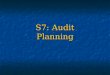 S7: Audit Planning. Session Objectives To explain the need for planning To explain the need for planning To outline the essential elements of planning