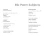 Bio Poem Subjects INVENTORS Johannes Gutenberg PAINTERS/SCULPTORS/ARCHITECTS Jan Van Eyck Raphael Leonardo da Vinci Michalangelo Dontatello Masaccio Sandro