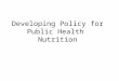 Developing Policy for Public Health Nutrition. Outline What is policy? Why we need policy? A framework for policy work –Policy identification –Policy