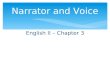 English II – Chapter 3 Narrator and Voice.  We will be able to explain how the choice of a narrator affects the tone of a text. Learning Objective