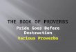 Pride Goes Before Destruction Various Proverbs.  Pride is perhaps the chief of all vices. There is no sin that you can commit that does not involve pride