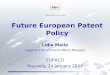 Future European Patent Policy Lidia Mallo Legal and Government Affairs Manager EUPACO Brussels, 24 January 2007