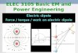 1 ELEC 3105 Basic EM and Power Engineering Electric dipole Force / torque / work on electric dipole Z