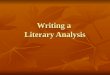 Writing a Literary Analysis Why Write One? A literary analysis broadens understanding and appreciation of a piece of literature. A literary analysis