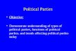 Political Parties Objective: Demonstrate understanding of types of political parties, functions of political parties, and trends affecting political parties