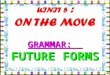GRAMMAR: FUTURE FORMS FormsUseExercises Positive and Negative A. F uture forms I He They ‘ll won’t help you. watch TV tonight. I’m (not) She’s (not)