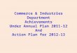 Commerce & Industries Department Achievements Under Annual Plan 2011-12 And Action Plan for 2012-13