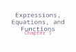 Expressions, Equations, and Functions Chapter 1 Introductory terms and symbols: Algebraic expression – One or more numbers or variables along with one