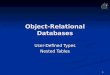 1 Object-Relational Databases User-Defined Types Nested Tables